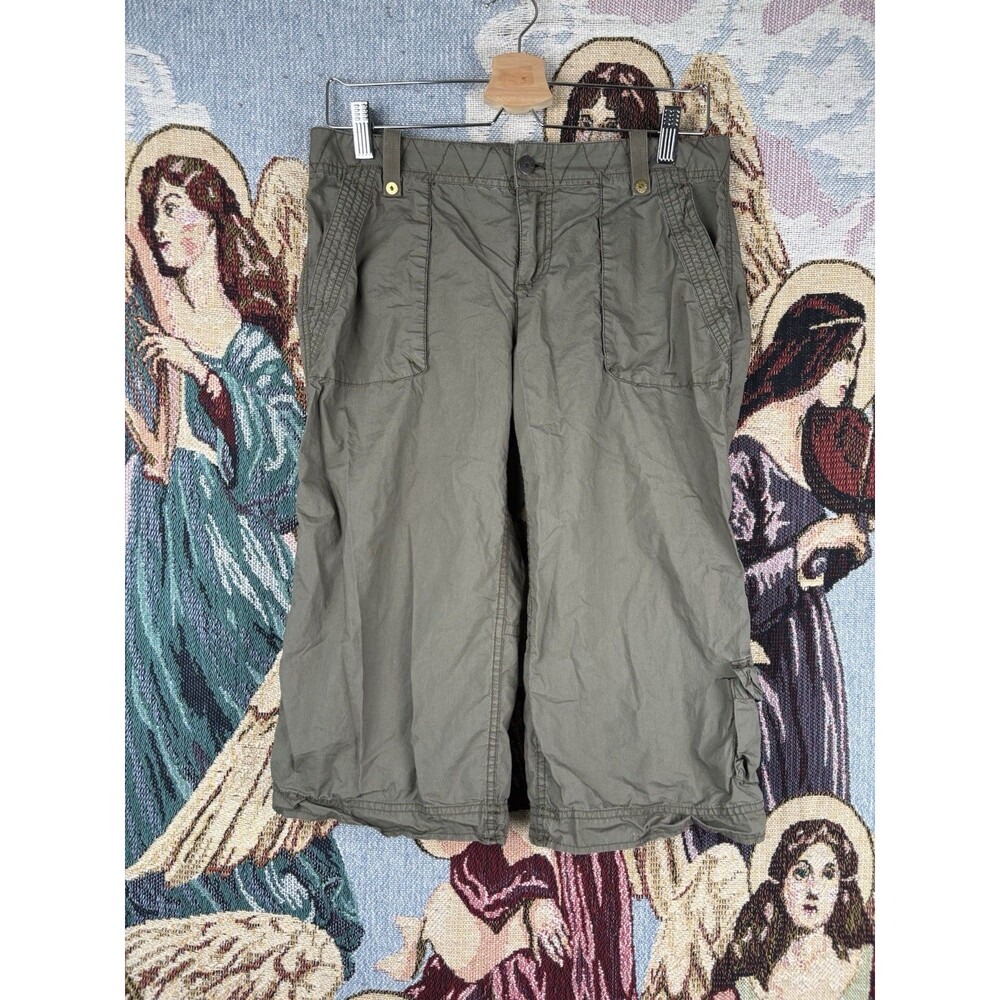 J Crew Weathered Chino City Fit Women’s Size 4 Green Capri Cargo Rip Stop